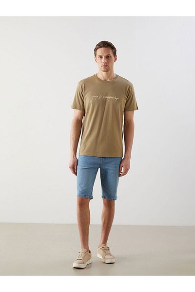 LC Waikiki New Season Crew Neck Κοντό μανίκι εμπριμέ χτενισμένο βαμβακερό ανδρικό Tisort - S5JI53Z8
