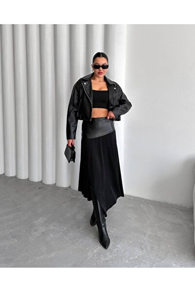 roibyardaözmen Fusta cu detaliu din piele cu talie înaltă