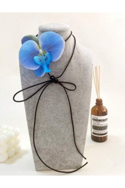 MutluBiDünya Vintage Orchid Choker Necklace Orchid Necklace with Tie