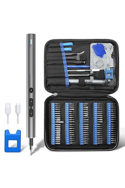 LEAXOR Set Surubelnita Electrica 120 in 1, Acumulator 350 mAh - 100 biti Plati si de Precizie, Aluminium, M