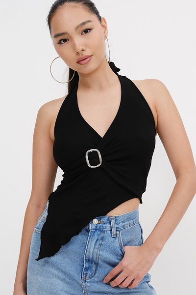 Addax Buckle Halter Neck Blouse B13972