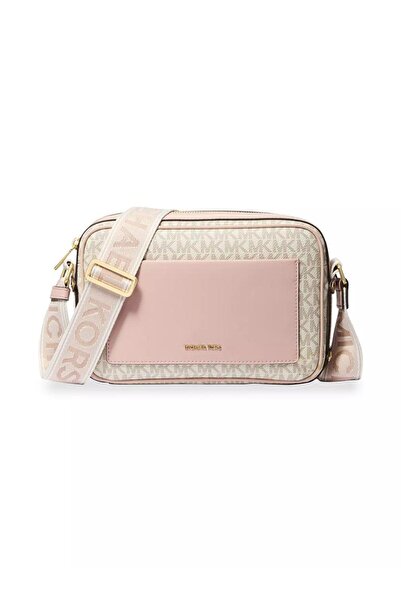 Michael Kors Kadın MK Yazı Desen Ön Bölüm Deri Cep Ayarlanabilir Askı Pembe Omuz Çantası 32R5G5VC9B-VNLSFTPNK