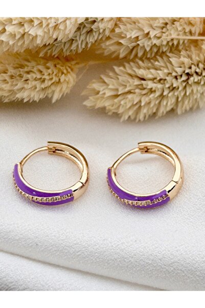 Siya Silver Altın Kaplama Çapraz Zirkon Taşlı Mineli Çelik Halka Küpe - 2 cm