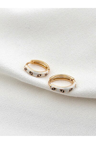 Siya Silver Altın Kaplama Göz Detaylı Mineli Çelik Halka Küpe - 1,8 cm