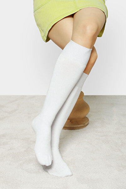 Buluş Organic 2 Pack White Viscose Women's Knee High Socks