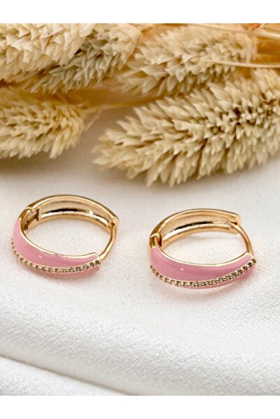 Siya Silver Altın Kaplama Çapraz Zirkon Taşlı Mineli Çelik Halka Küpe - 2 cm