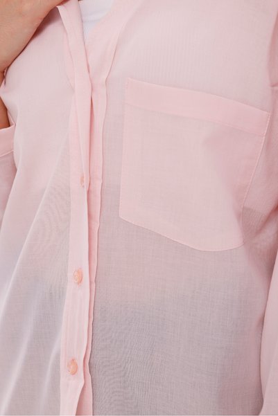 LA PANTE Women's Shirt Loose Oversized Pink Shirt Front Pocket Low Shoulder 100% Cotton Shirt