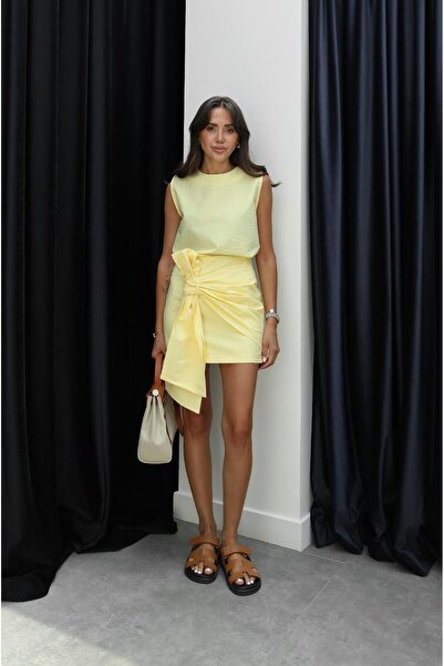 Havoş Yellow Bow Detailed Skirt Blouse Set