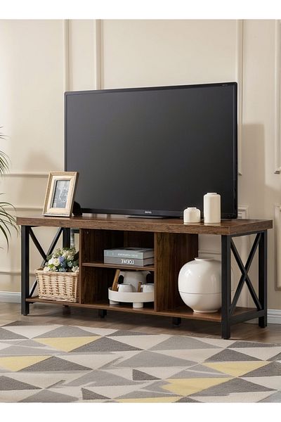 EqiEch TV Stand for up to 55" TVs, with Open Storage & Shelving, Metal Frame,50"x 14.96"x19.7"