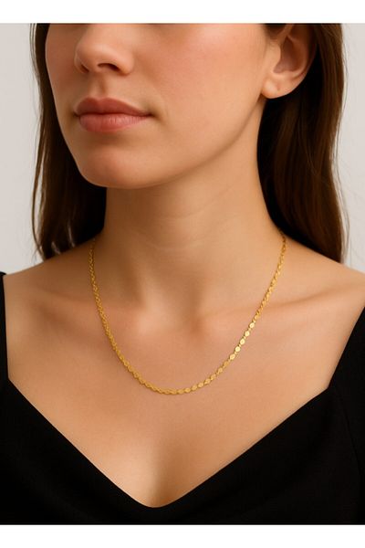 BY YASİN TOPÇU Glitter Discs Gold Color Chain Necklace (45cm)