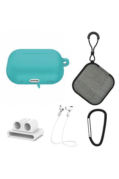 THD Extended 5-in-1 set for protecting Apple Airpods Pro 2nd generation headphones, crystal blue color