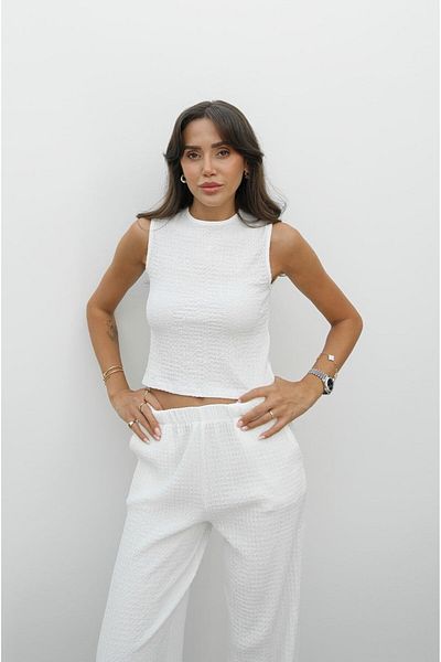 Havoş White Textured Blouse Pants Set