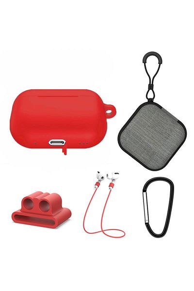THD Extended 5-in-1 set for protecting Apple Airpods Pro 2nd generation headphones, red color