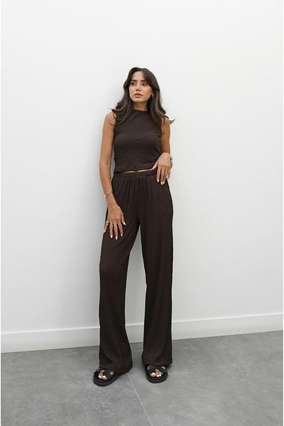 Havoş Brown Textured Blouse Trousers Set