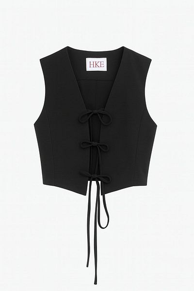 HAKKE Tie-Up Linen Look Blouse Vest