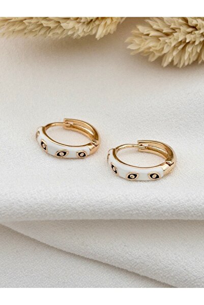 Siya Silver Altın Kaplama Göz Detaylı Mineli Çelik Halka Küpe - 1,8 cm