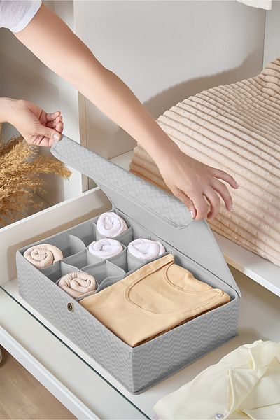 Serstil 12+1 Compartment Foldable Drawer and Closet Organizer with Lid – Socks Underwear Storage Box
