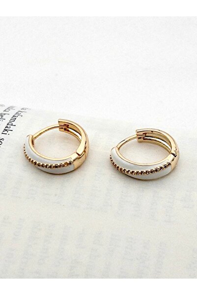 Siya Silver Altın Kaplama Çapraz Zirkon Taşlı Mineli Çelik Halka Küpe - 1,8 cm