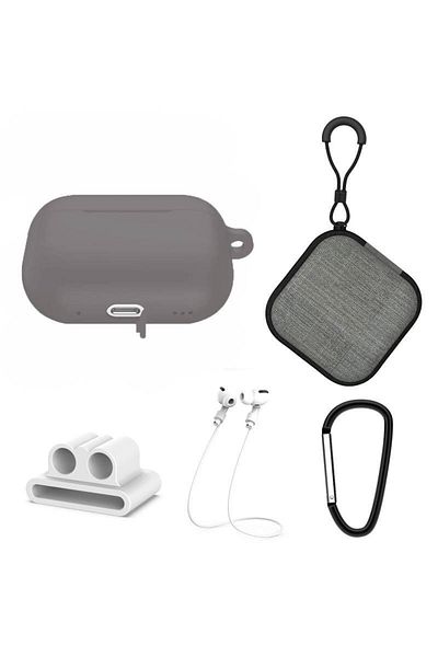 THD Extended 5-in-1 set for protecting Apple Airpods Pro 2nd generation headphones, gray color