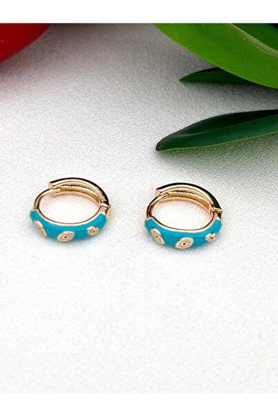 Siya Silver Altın Kaplama Göz Detaylı Mineli Çelik Halka Küpe - 1,6 cm