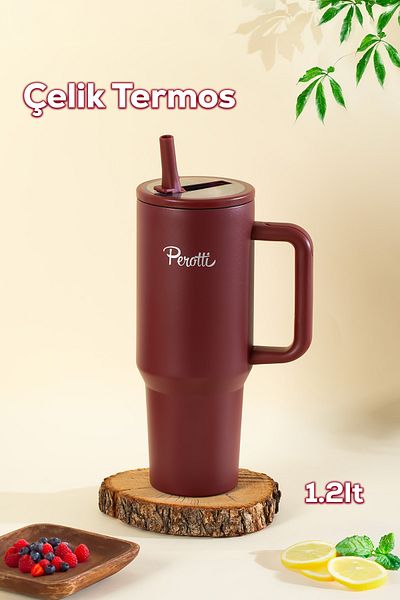 Perotti 17238-1 Colte V2 Stainless Steel Sportsman Thermos Cup Flask Red 1.2 Lt
