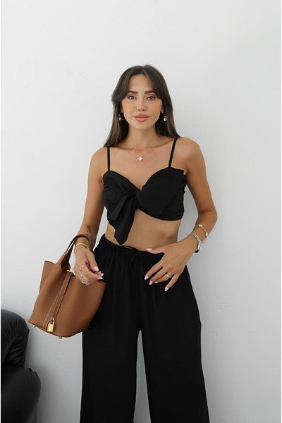 Havoş Black Dedio Bow Crop Trousers Suit