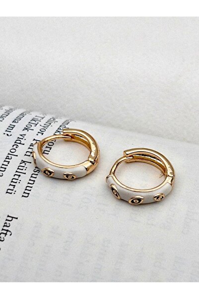 Siya Silver Altın Kaplama Göz Detaylı Mineli Çelik Halka Küpe - 1,6 cm