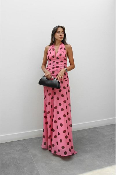 Havoş Pink Polka Dot Tie Dress