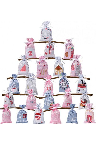 Motase Set of 24 Motase advent calendar bags, satin, multicolor, 13 x 21.5 cm