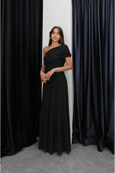 Havoş Black One Shoulder Chiffon Dress