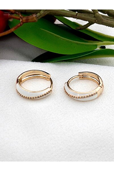 Siya Silver Altın Kaplama Çapraz Zirkon Taşlı Mineli Çelik Halka Küpe - 2 cm