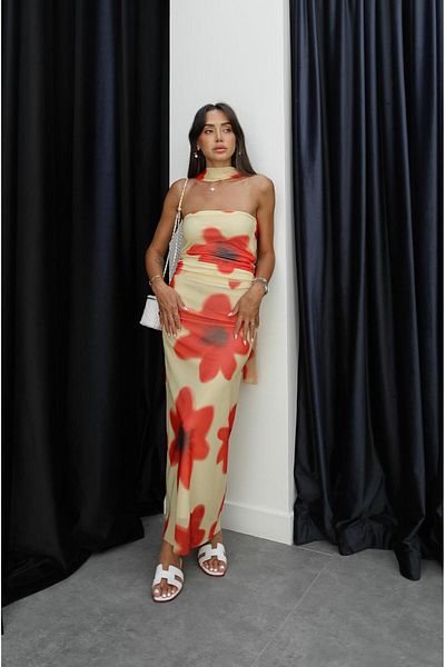 Havoş Yellow Poppy Patterned Blouse Skirt Set