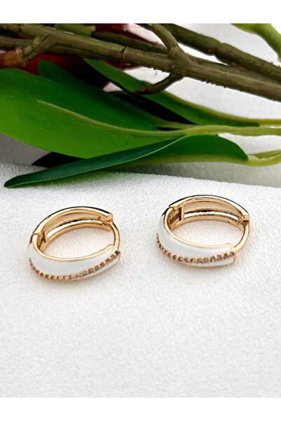 Siya Silver Altın Kaplama Çapraz Zirkon Taşlı Mineli Çelik Halka Küpe - 1,8 cm