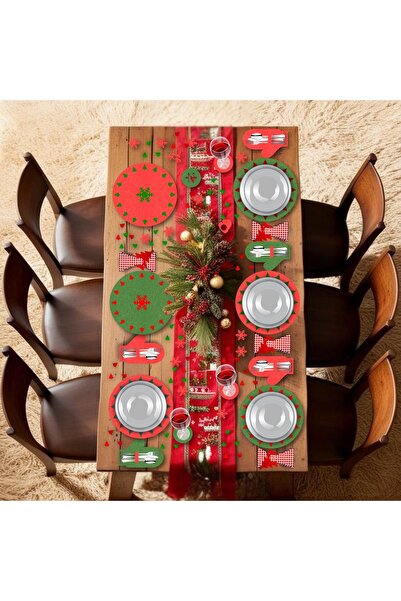 Elioure New Year's New Year's Christmas 24-Piece 6-Seater American Food Serving Supla Coaster Napkin Fork Set