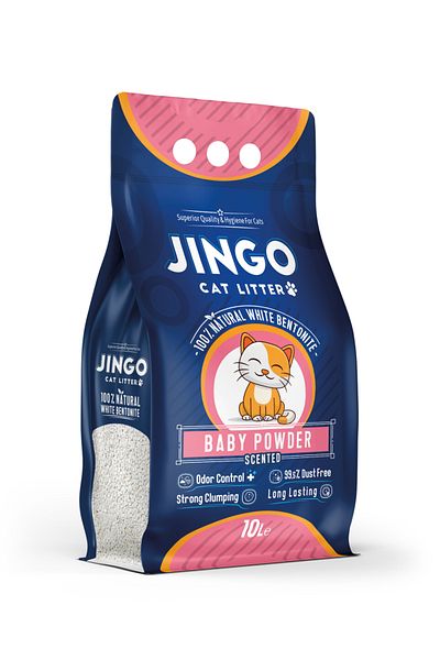 Jingo رمل قطط طبيعي أبيض من بنتونيت - 5 لتر