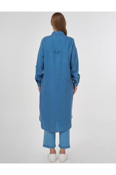 Kayra Lace Detailed Long Tunic Navy Blue