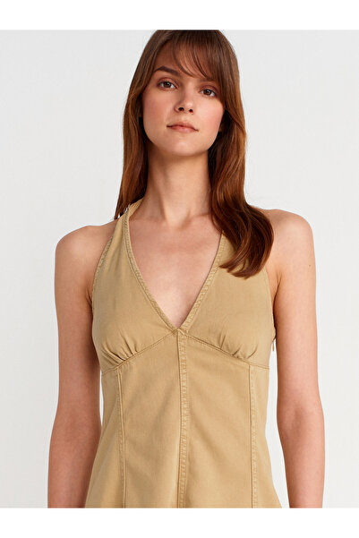 Dilvin 90568 Rochie scurtă din denim cu secțiune din spate elastică-Çağla