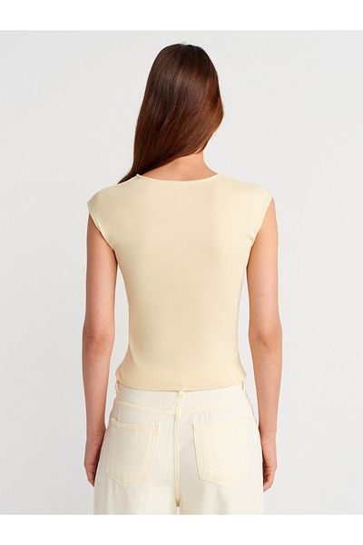 Dilvin 21054 Basic T-Shirt with Drawstring-Light Yellow