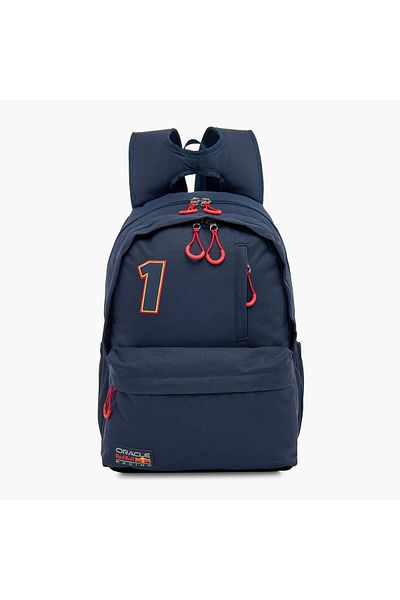 Red Bull Print Backpack with Adjustable Strap and Zip Closure - 18 inches