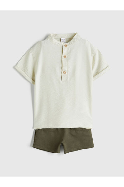 LC Waikiki Nevavm Farkıyla Hakim Collar Plain Baby Boy Shirt and Shorts