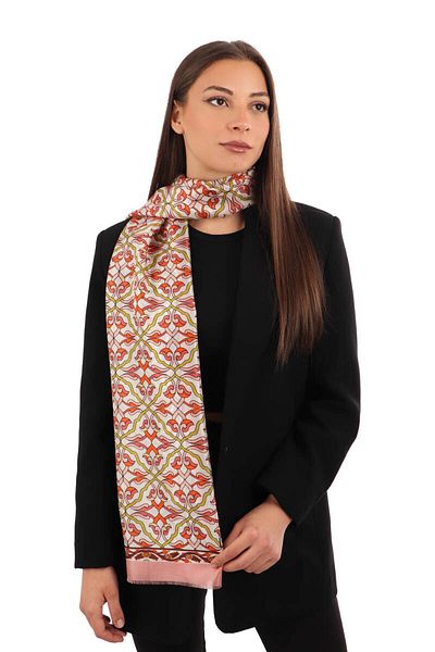 Bursa İpek Salmon Ivy Pattern Voile Silk Scarf