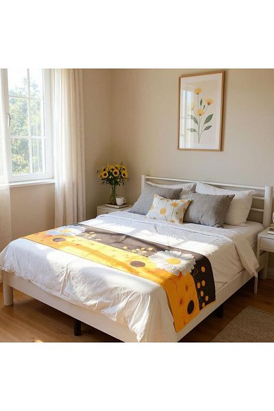 GMhome Sunflower Daisy Patterned Digital Printing Bed Runner - Bed Runner