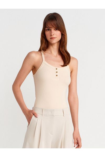 Dilvin 21106 Button Detailed Strap Undershirt-Stone