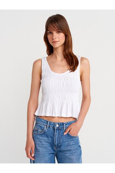 Dilvin 21083 Gipeli Sleeveless Top-White