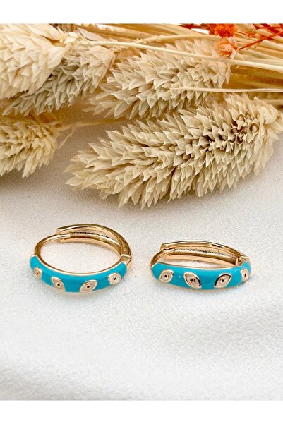 Siya Silver Altın Kaplama Göz Detaylı Mineli Çelik Halka Küpe - 2 cm