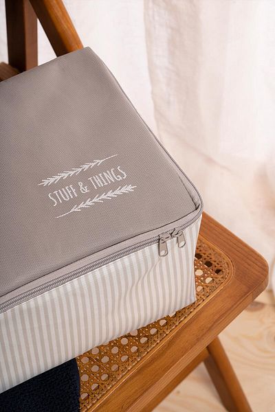 Ocean Home Textile 3 Pieces Small Size Gray Striped under Base, Suitcase Suitcase Organizer Bag 30X22X18