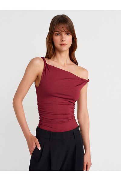 Dilvin 21140 Twisted Strap Top-Light Claret Red