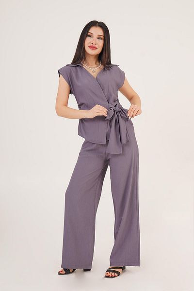 Hipo Trend Anthracite Blouse Trousers Double Set with Side Ties