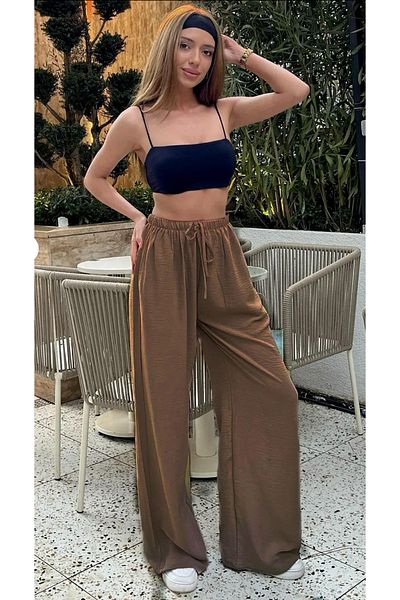 Elysira Women's Linen Blend High Waist Wide Leg Palazzo Pants