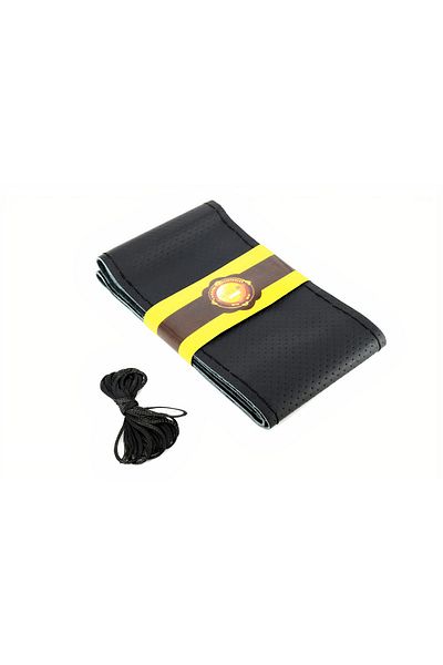 ideal STORE IdealStore steering wheel cover with needle and thread leather with holes size M Color black, PREMIUM